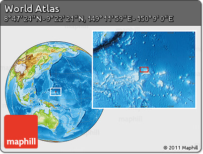 Physical Location Map of the Area around 9° 4' 52" N, 149° 40' 30" E