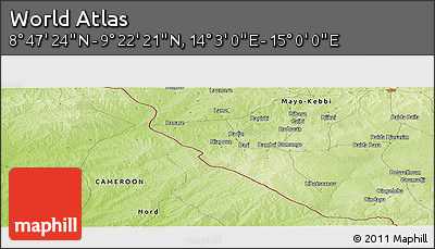 Physical Panoramic Map of the Area around 9° 4' 52" N, 14° 31' 30" E