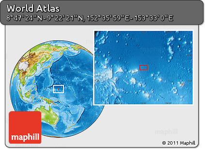 Physical Location Map of the Area around 9° 4' 52" N, 153° 4' 29" E