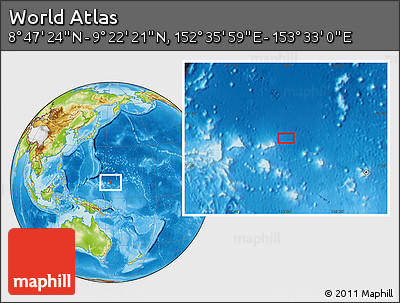 Physical Location Map of the Area around 9° 4' 52" N, 153° 4' 29" E