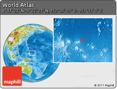 Physical Location Map of the Area around 9° 4' 52" N, 153° 4' 29" E