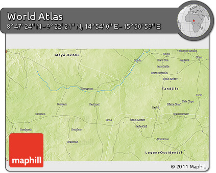 Physical 3D Map of the Area around 9° 4' 52" N, 15° 22' 30" E