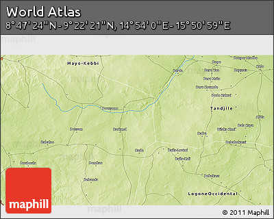 Physical 3D Map of the Area around 9° 4' 52" N, 15° 22' 30" E