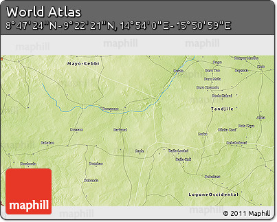 Physical 3D Map of the Area around 9° 4' 52" N, 15° 22' 30" E