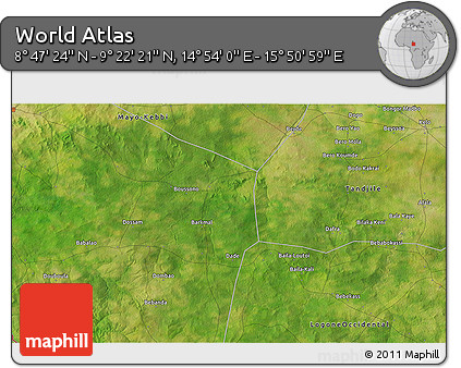 Satellite 3D Map of the Area around 9° 4' 52" N, 15° 22' 30" E