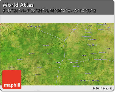 Satellite 3D Map of the Area around 9° 4' 52" N, 15° 22' 30" E
