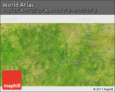 Satellite 3D Map of the Area around 9° 4' 52" N, 15° 22' 30" E