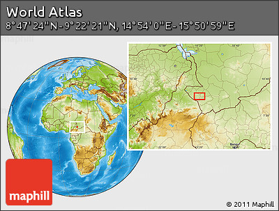 Physical Location Map of the Area around 9° 4' 52" N, 15° 22' 30" E