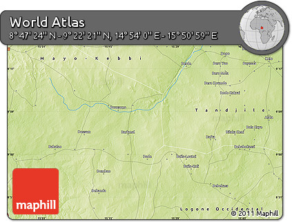 Physical Map of the Area around 9° 4' 52" N, 15° 22' 30" E