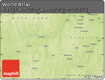 Physical Map of the Area around 9° 4' 52" N, 15° 22' 30" E