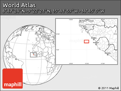 Blank Location Map of the Area around 9° 4' 52" N, 15° 13' 29" W