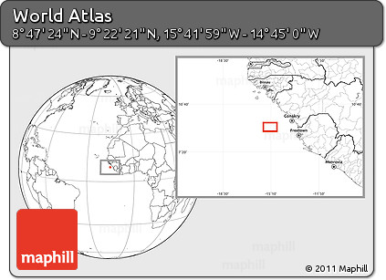 Blank Location Map of the Area around 9° 4' 52" N, 15° 13' 29" W