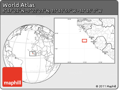 Blank Location Map of the Area around 9° 4' 52" N, 15° 13' 29" W