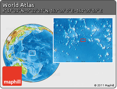 Physical Location Map of the Area around 9° 4' 52" N, 164° 7' 30" E