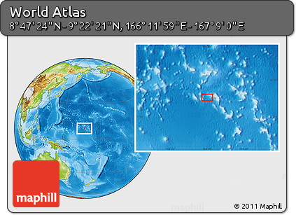Physical Location Map of the Area around 9° 4' 52" N, 166° 40' 30" E
