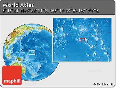 Physical Location Map of the Area around 9° 4' 52" N, 166° 40' 30" E