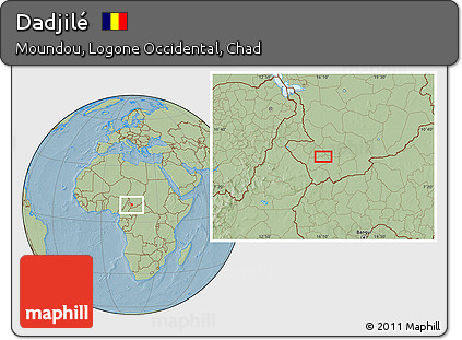 Savanna Style Location Map of Dadjilé, hill shading