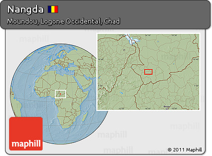 Savanna Style Location Map of Nangda, hill shading