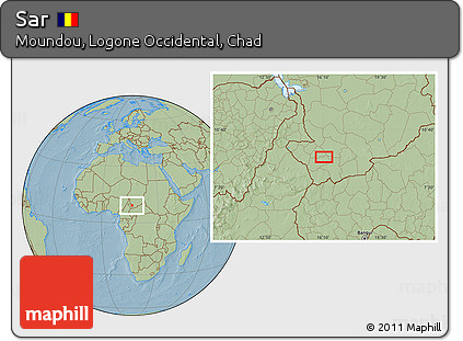 Savanna Style Location Map of Sar, hill shading