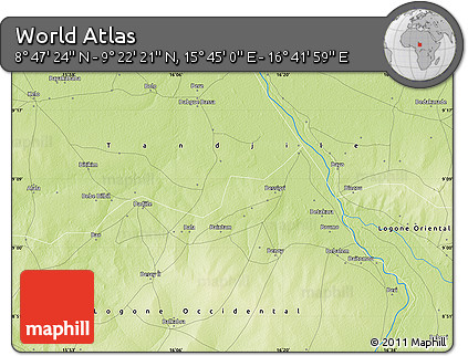 Physical Map of the Area around 9° 4' 52" N, 16° 13' 30" E