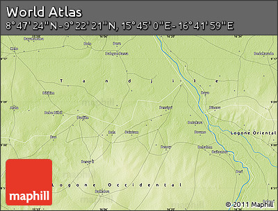 Physical Map of the Area around 9° 4' 52" N, 16° 13' 30" E