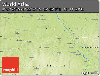 Physical Map of the Area around 9° 4' 52" N, 16° 13' 30" E