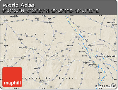 Shaded Relief Map of the Area around 9° 4' 52" N, 16° 13' 30" E