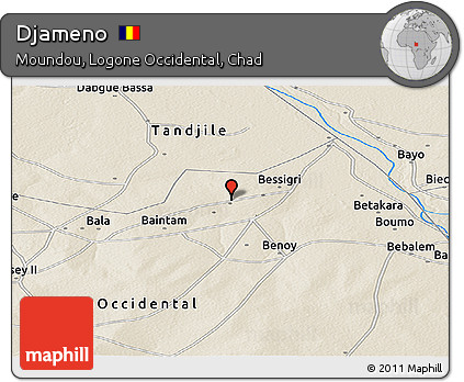 Shaded Relief Panoramic Map of Djameno