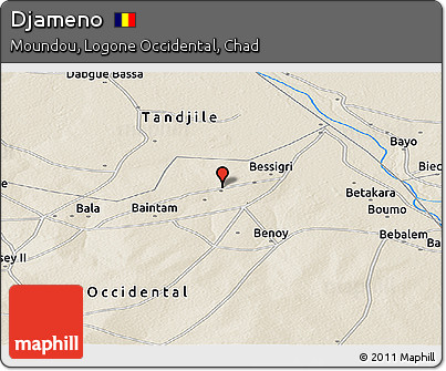 Shaded Relief Panoramic Map of Djameno