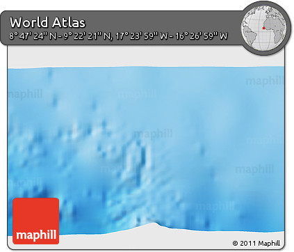 Physical 3D Map of the Area around 9° 4' 52" N, 16° 55' 29" W
