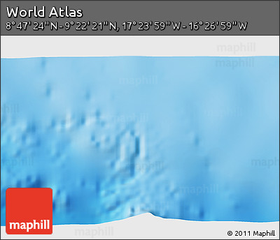 Physical 3D Map of the Area around 9° 4' 52" N, 16° 55' 29" W