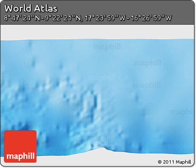 Physical 3D Map of the Area around 9° 4' 52" N, 16° 55' 29" W