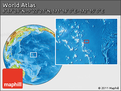 Physical Location Map of the Area around 9° 4' 52" N, 171° 46' 30" E