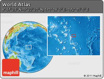 Physical Location Map of the Area around 9° 4' 52" N, 171° 46' 30" E