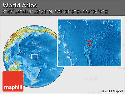 Physical Location Map of the Area around 9° 4' 52" N, 176° 1' 30" E