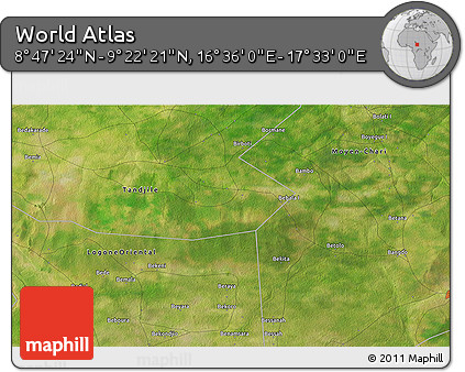 Satellite 3D Map of the Area around 9° 4' 52" N, 17° 4' 30" E
