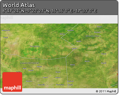 Satellite 3D Map of the Area around 9° 4' 52" N, 17° 4' 30" E