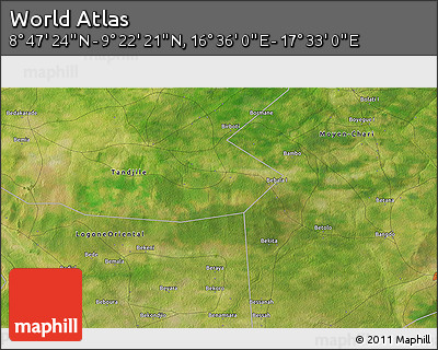 Satellite 3D Map of the Area around 9° 4' 52" N, 17° 4' 30" E