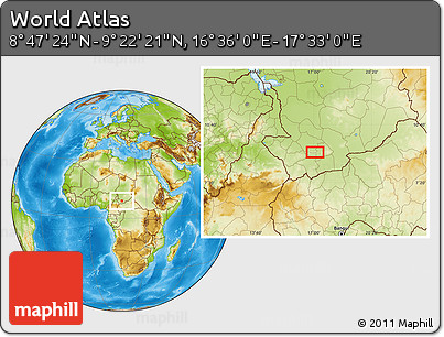 Physical Location Map of the Area around 9° 4' 52" N, 17° 4' 30" E