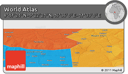Political Panoramic Map of the Area around 9° 4' 52" N, 17° 4' 30" E