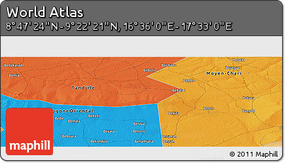 Political Panoramic Map of the Area around 9° 4' 52" N, 17° 4' 30" E