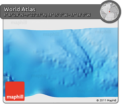 Physical 3D Map of the Area around 9° 4' 52" N, 17° 46' 29" W