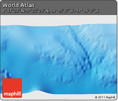 Physical 3D Map of the Area around 9° 4' 52" N, 17° 46' 29" W