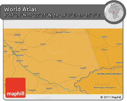 Political 3D Map of the Area around 9° 4' 52" N, 18° 46' 29" E