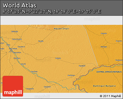 Political 3D Map of the Area around 9° 4' 52" N, 18° 46' 29" E