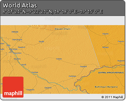 Political 3D Map of the Area around 9° 4' 52" N, 18° 46' 29" E