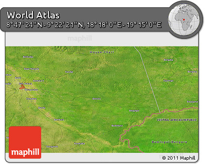 Satellite 3D Map of the Area around 9° 4' 52" N, 18° 46' 29" E
