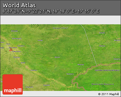 Satellite 3D Map of the Area around 9° 4' 52" N, 18° 46' 29" E