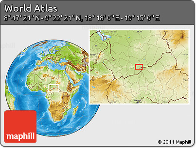Physical Location Map of the Area around 9° 4' 52" N, 18° 46' 29" E