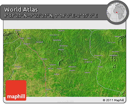 Satellite 3D Map of the Area around 9° 4' 52" N, 1° 46' 29" E